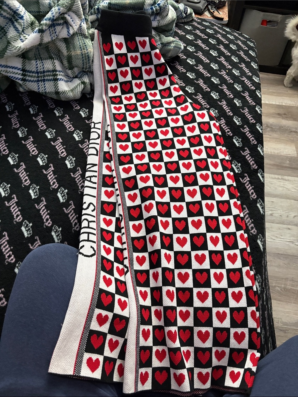 Heart-Pattern Knit pants - Black/R